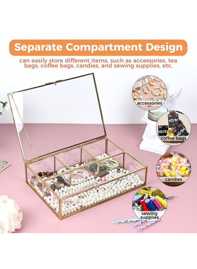 HighFree Golden Vintage Glass Box, Clear Keepsake Box Jewelry Organizer and Counter Top Collection Display Case, Decorative Clear Glass & Brass Box - Image 4