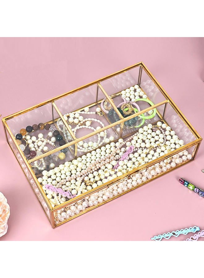 HighFree Golden Vintage Glass Box, Clear Keepsake Box Jewelry Organizer and Counter Top Collection Display Case, Decorative Clear Glass & Brass Box - Image 2