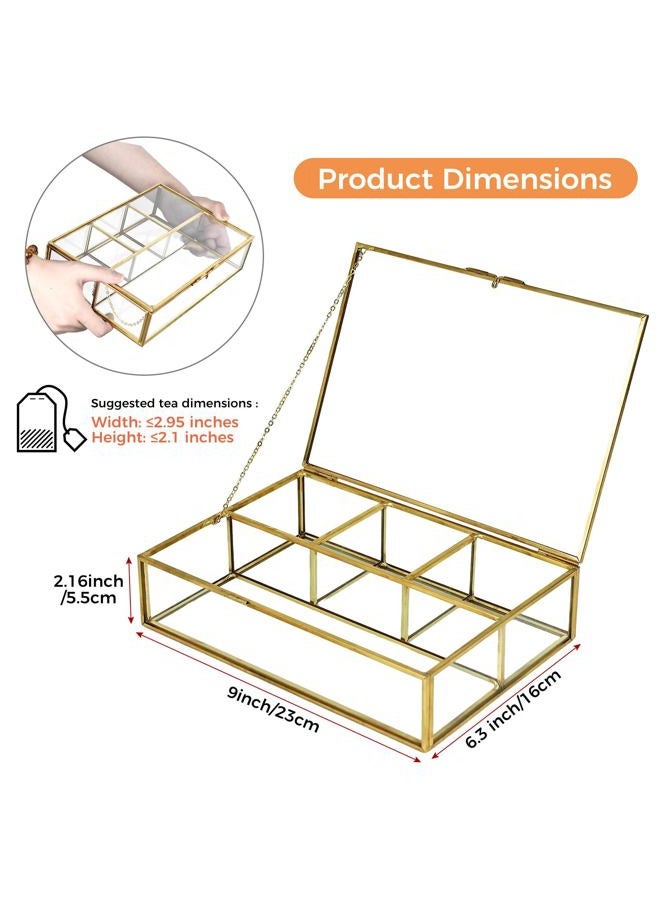 HighFree Golden Vintage Glass Box, Clear Keepsake Box Jewelry Organizer and Counter Top Collection Display Case, Decorative Clear Glass & Brass Box - Image 3
