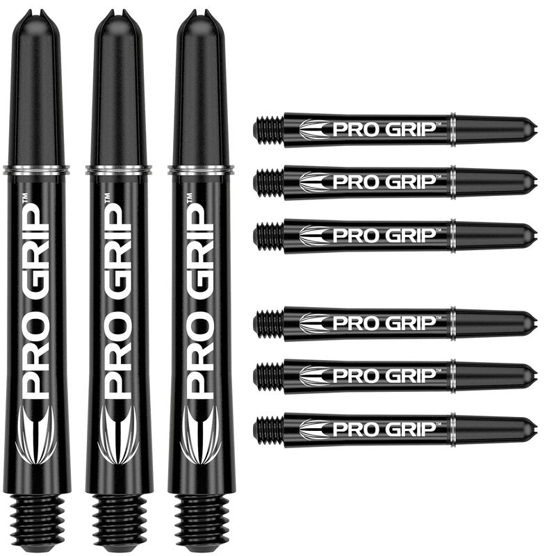 TARGET Darts Pro Grip Shafts – Set of 9 | Black, Short (34mm) | Dart Stems, Professional Darts Accessories, 2BA Shaft Multipack with Rings - Image 1