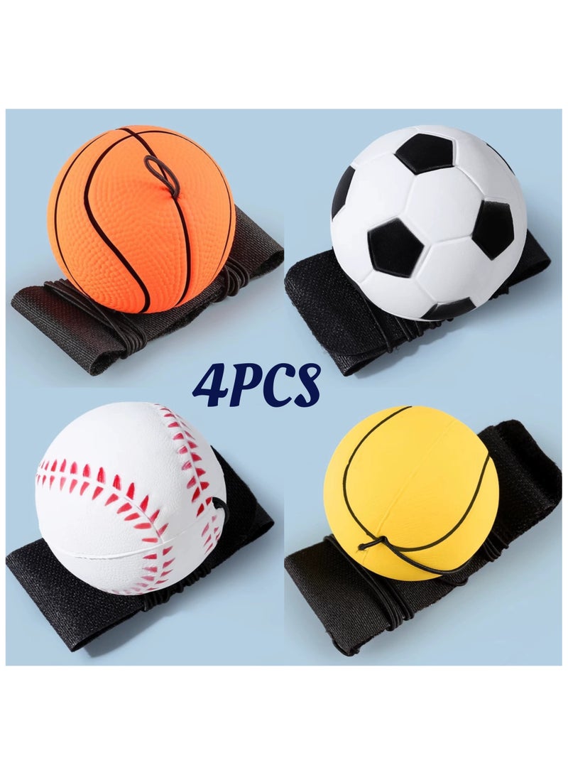Super high elasticity ball, super high elasticity, suitable for parent-child interactive toys to improve hand-eye coordination and sports training (4 packs, including basketball, football, baseball, and tennis). - Image 1