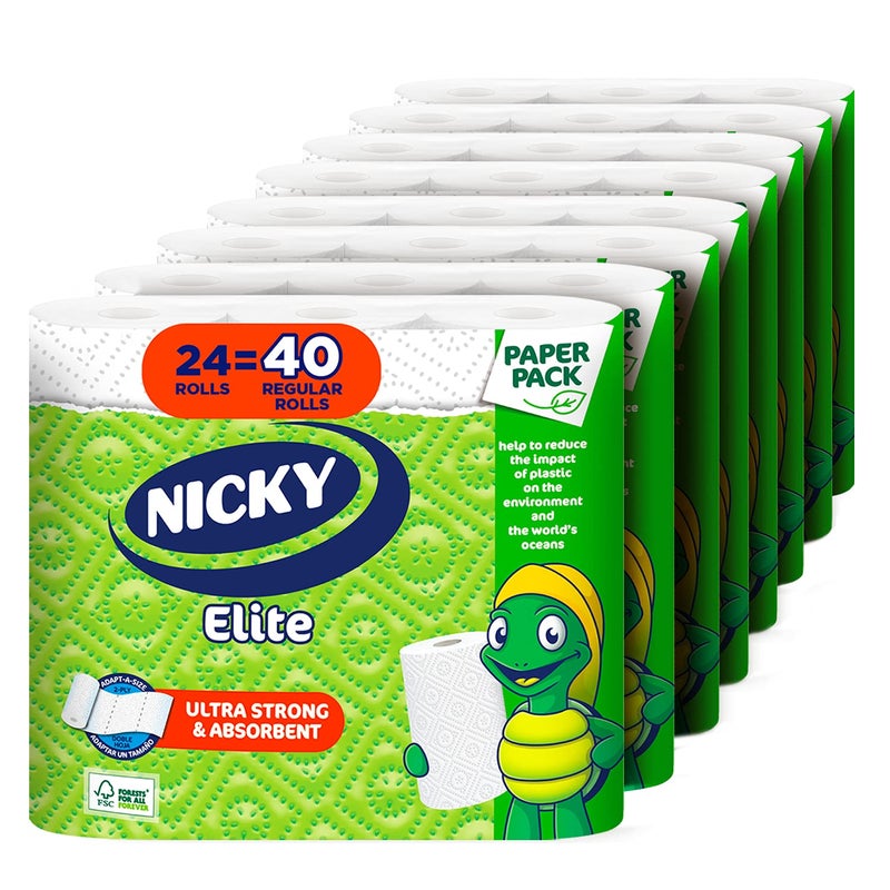 NICKY Elite Adapt-A-Size Paper Towels 24 Large Rolls= 40 Regular Rolls Plastic Free Packaging Paper Wrap Ultra Strong and Absorbent - Image 1