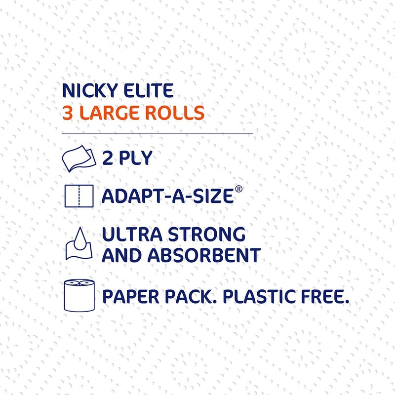 NICKY Elite Adapt-A-Size Paper Towels 24 Large Rolls= 40 Regular Rolls Plastic Free Packaging Paper Wrap Ultra Strong and Absorbent - Image 3