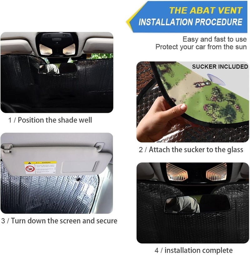 KLL Automotive Interior Sun Protection, Folding Reflective Sun para sol de carro Interior 57x31.5 Inch, Pixel Art Style Valley Village Map - Image 2