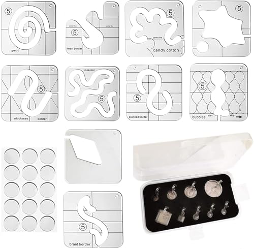 YICBOR 10pcs Free Motion Quilting Template Series 5+9pcs Low Shank Quilting Ruler Foot Set+1pack Non-Slip Ruler Grips, 30/Pkg - Image 5