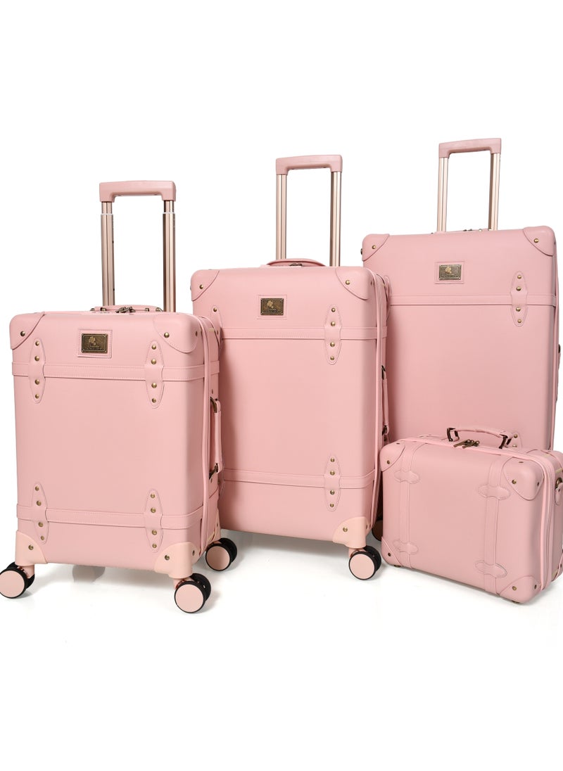 MORANO - Morano Classic Leather Luggage 4 Pcs Set Pink 28''-24''-20'''-14'''Inches - Image 1