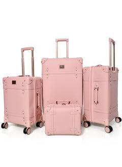 MORANO Morano Classic Leather Luggage 4 Pcs Set Pink 28''-24''-20'''-14'''Inches  - Image 2