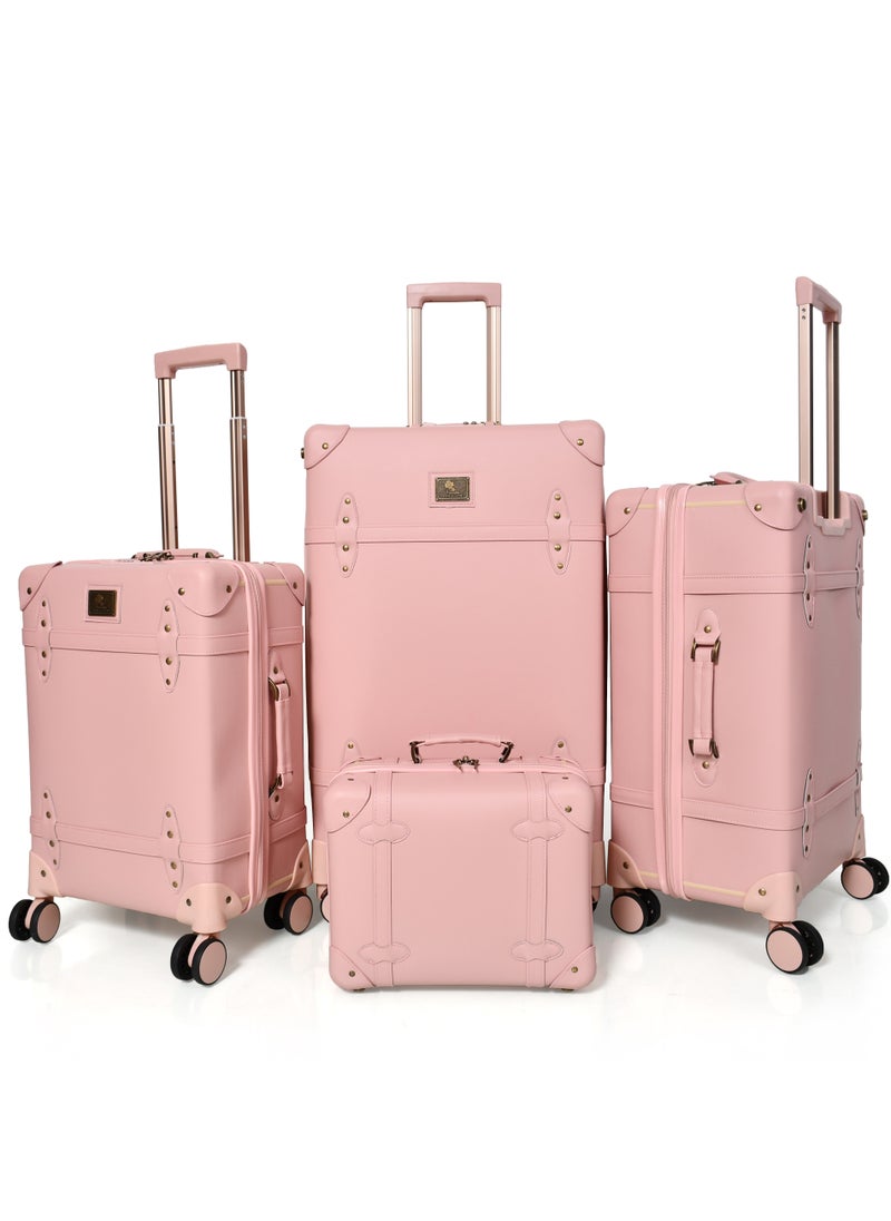 MORANO - Morano Classic Leather Luggage 4 Pcs Set Pink 28''-24''-20'''-14'''Inches - Image 1
