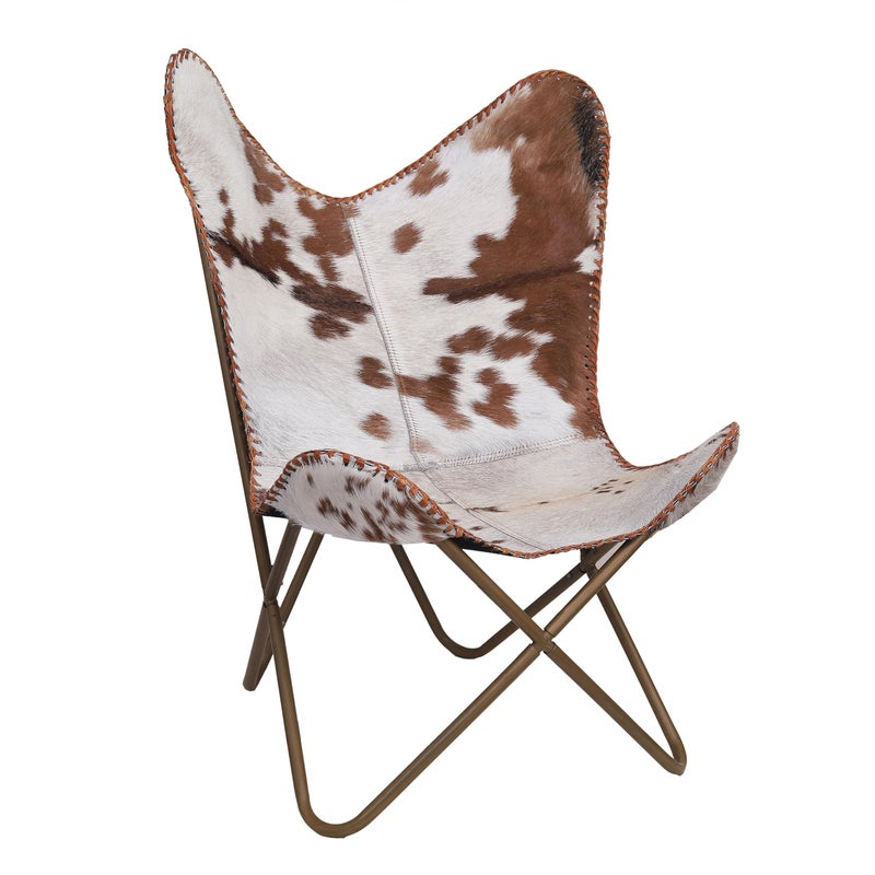 cuero Handmade Leather Butterfly Chair Living Room - Side Hand Stich Leather Chair Butterfly (Tan White) - Image 1