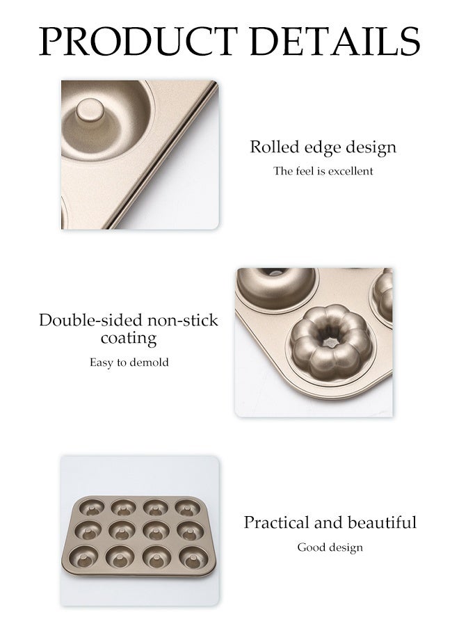 DUNISO Baking Mold Tray 12 Cavities Carbon Steel Baking Mold Tray for Doughnut Flower Shape Household Donut Molds Baking Pan Cake Mold Pan Nonstick Baking Pans for Make Cookies,Cake - Image 5