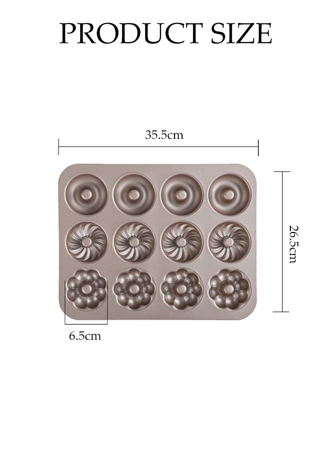 DUNISO Baking Mold Tray 12 Cavities Carbon Steel Baking Mold Tray for Doughnut Flower Shape Household Donut Molds Baking Pan Cake Mold Pan Nonstick Baking Pans for Make Cookies,Cake - Image 4