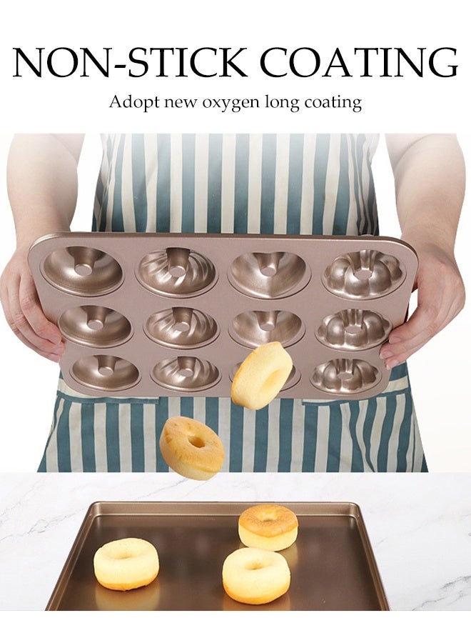 DUNISO Baking Mold Tray 12 Cavities Carbon Steel Baking Mold Tray for Doughnut Flower Shape Household Donut Molds Baking Pan Cake Mold Pan Nonstick Baking Pans for Make Cookies,Cake - Image 2