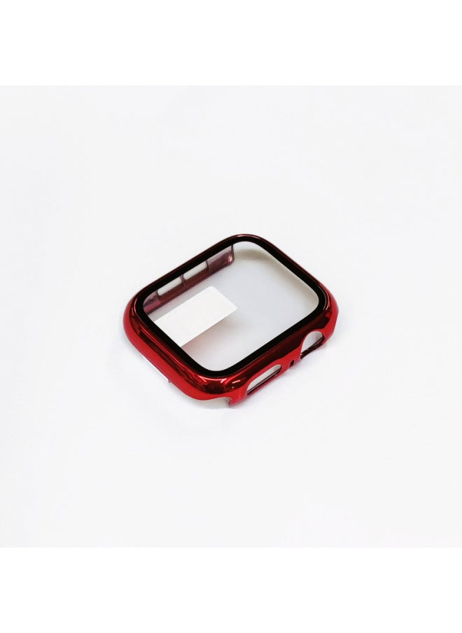 Generic - Suitable For Apple Watch Electroplated 360 Case + Tempered Film All-inclusive Protective Case Film Integrated Iwatch Watch Case-Color:Plating 2. Red-Exterior Dimension:41mm (with Carton Packaging) - Image 1