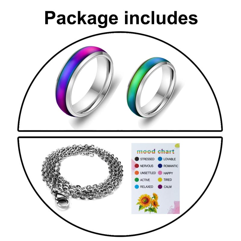 Viseaga 2 Pcs Mood Rings for Kids Men Women With Color Mood Chart Stainless Steel Band Mood Jewelry Size 6 & 7 - Image 5