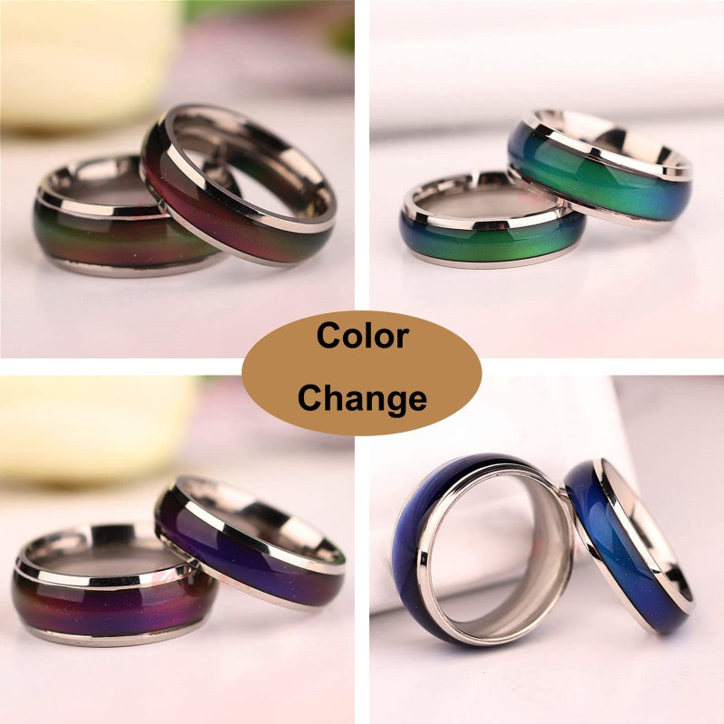 Viseaga 2 Pcs Mood Rings for Kids Men Women With Color Mood Chart Stainless Steel Band Mood Jewelry Size 6 & 7 - Image 2