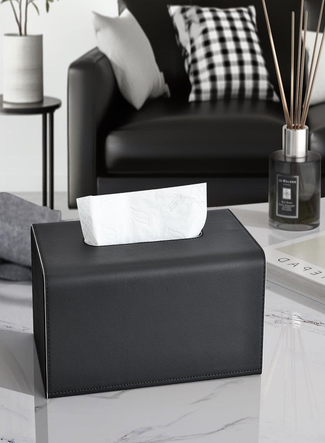 KINGFOM Tissue Box Cover, PU Leather Rectangular Tissue Box Holder with Magnetic Bottom Cover for Facial Tissues/Napkins, Office & Living Room Decor Box (Black) - Image 4