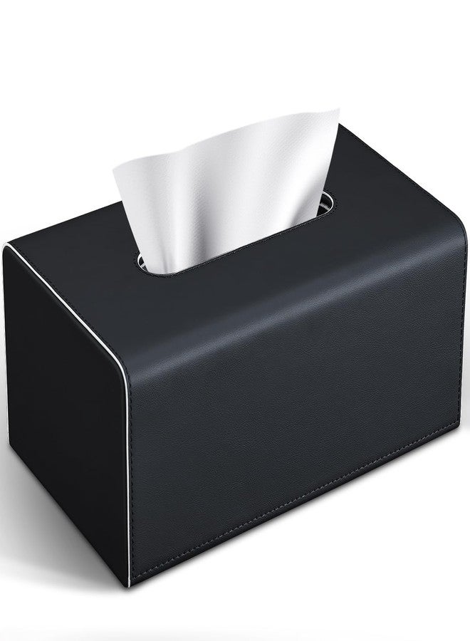 KINGFOM Tissue Box Cover, PU Leather Rectangular Tissue Box Holder with Magnetic Bottom Cover for Facial Tissues/Napkins, Office & Living Room Decor Box (Black) - Image 1