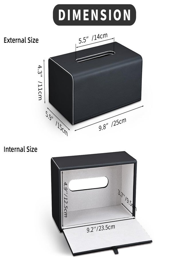 KINGFOM Tissue Box Cover, PU Leather Rectangular Tissue Box Holder with Magnetic Bottom Cover for Facial Tissues/Napkins, Office & Living Room Decor Box (Black) - Image 3