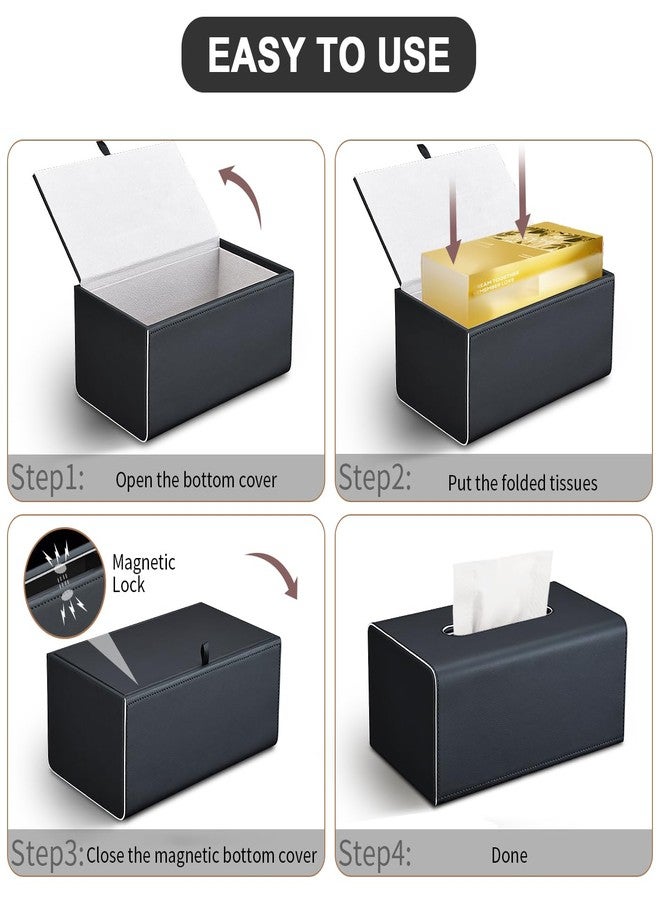 KINGFOM Tissue Box Cover, PU Leather Rectangular Tissue Box Holder with Magnetic Bottom Cover for Facial Tissues/Napkins, Office & Living Room Decor Box (Black) - Image 5