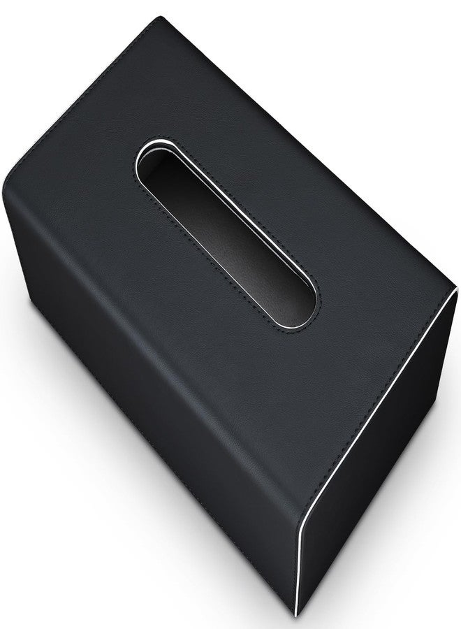 KINGFOM Tissue Box Cover, PU Leather Rectangular Tissue Box Holder with Magnetic Bottom Cover for Facial Tissues/Napkins, Office & Living Room Decor Box (Black) - Image 2