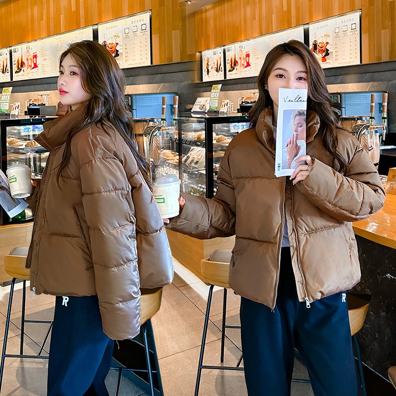 Womens cotton-padded down coat, Korean style loose cotton-padded coat for students, new short winter Coffee  - Image 1