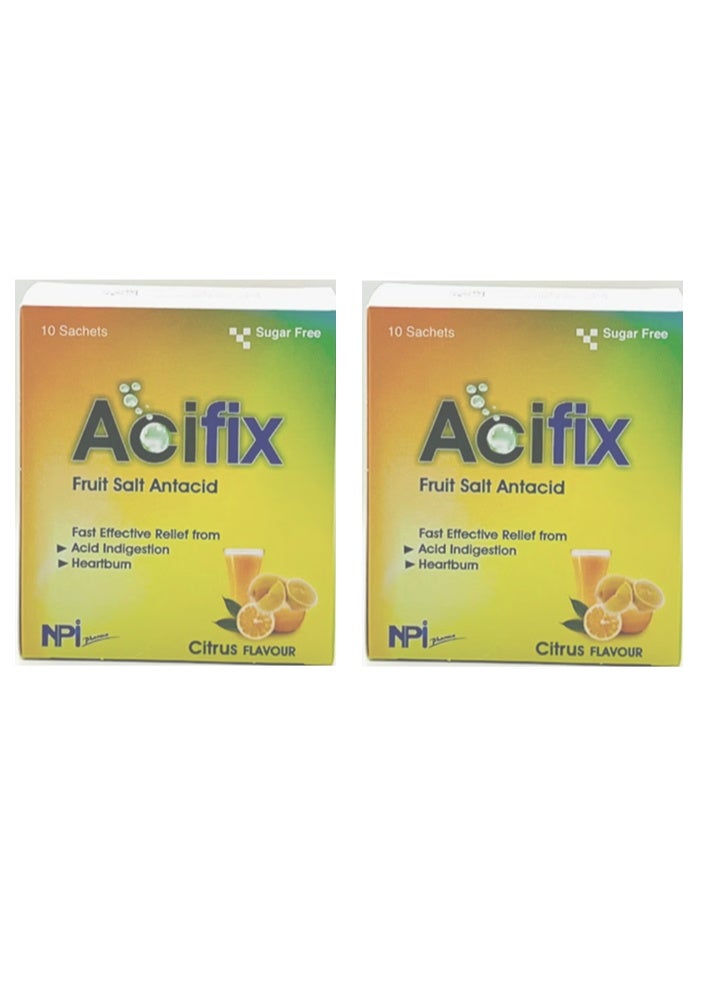 Acifix Citrus Flavour Fruit Salt Antacid Twin Pack (2 x 10 Sachets)