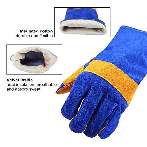 Jupiter Industries Animal Handling Leather Gloves Kevlar Gauntlet for Saftey Against Cats, Dogs, Reptile, Birds, Snakes (18 inches - (Pack of 1 Pair), Blue-Yellow) - Image 2