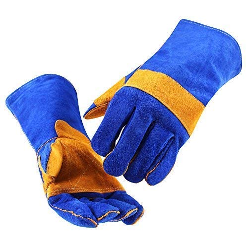 Jupiter Industries Animal Handling Leather Gloves Kevlar Gauntlet for Saftey Against Cats, Dogs, Reptile, Birds, Snakes (18 inches - (Pack of 1 Pair), Blue-Yellow) - Image 3