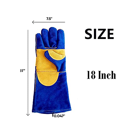 Jupiter Industries Animal Handling Leather Gloves Kevlar Gauntlet for Saftey Against Cats, Dogs, Reptile, Birds, Snakes (18 inches - (Pack of 1 Pair), Blue-Yellow) - Image 5