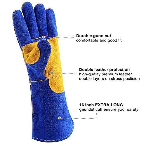 Jupiter Industries Animal Handling Leather Gloves Kevlar Gauntlet for Saftey Against Cats, Dogs, Reptile, Birds, Snakes (18 inches - (Pack of 1 Pair), Blue-Yellow) - Image 4