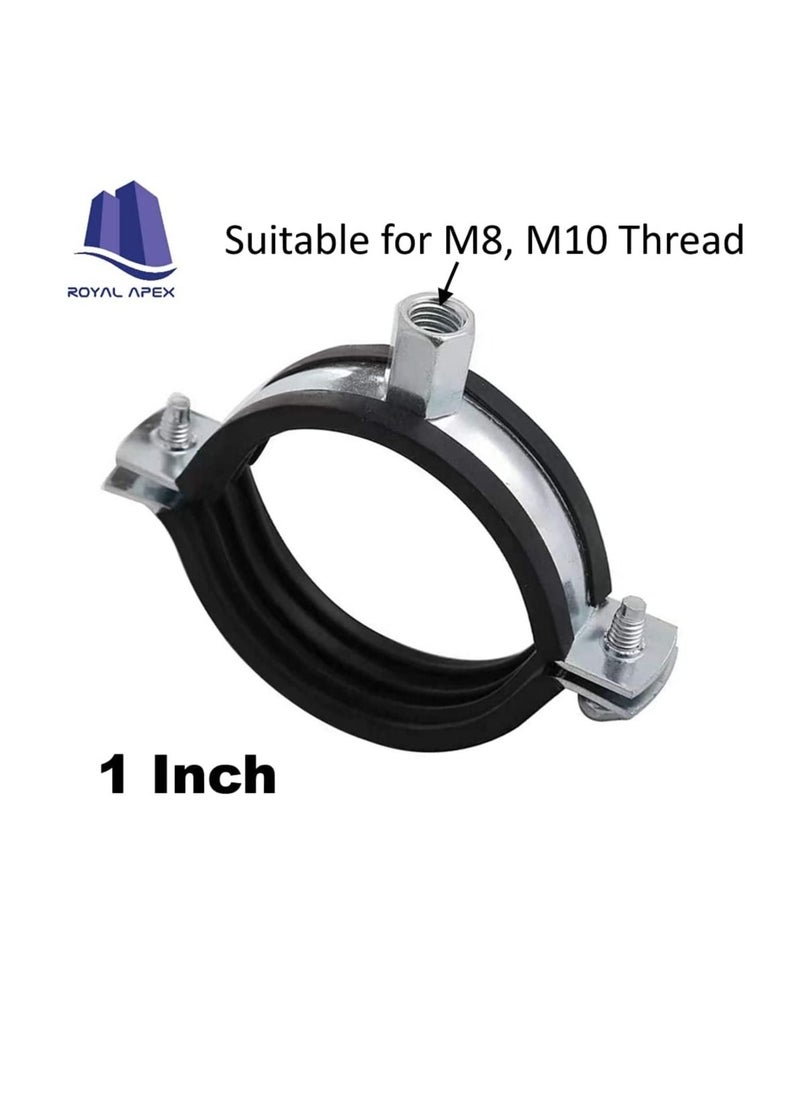 Generic - Heavy Duty Adjustable Two-screw Pipe Galvanized Iron (GI) Clamp with Rubber Lined or Unlined for Wall Ceiling Mount Pipe Supports, Split Ring Hanger (1 Inch, Pack of 5) - Image 1