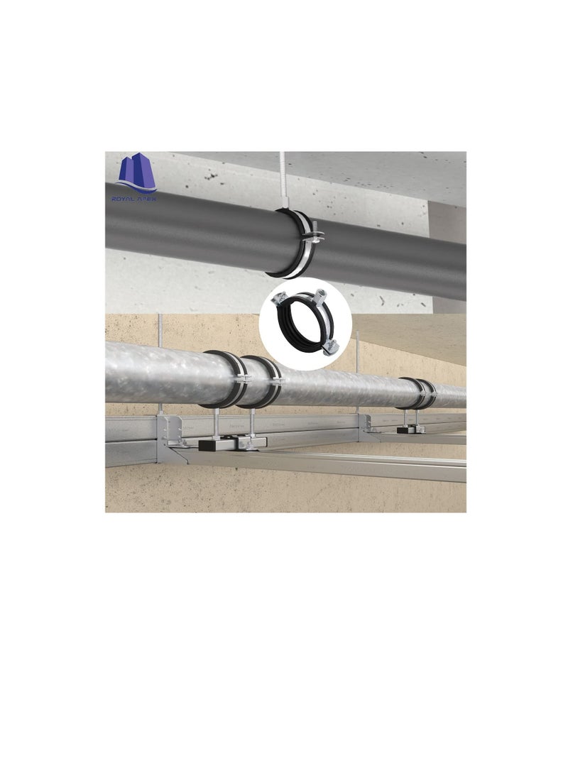 Generic - Heavy Duty Adjustable Two-screw Pipe Galvanized Iron (GI) Clamp with Rubber Lined or Unlined for Wall Ceiling Mount Pipe Supports, Split Ring Hanger (1 Inch, Pack of 5) - Image 1