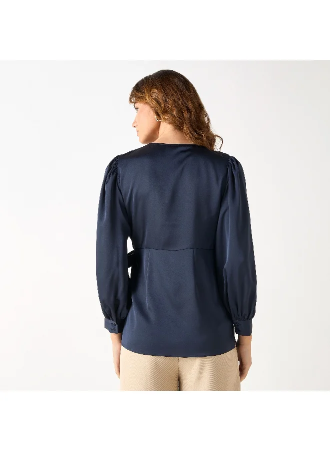 Iconic Iconic V-neck Wrap Top with Long Sleeves