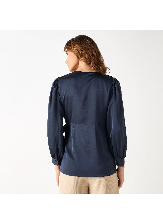 Iconic Iconic V-neck Wrap Top with Long Sleeves  - Image 4