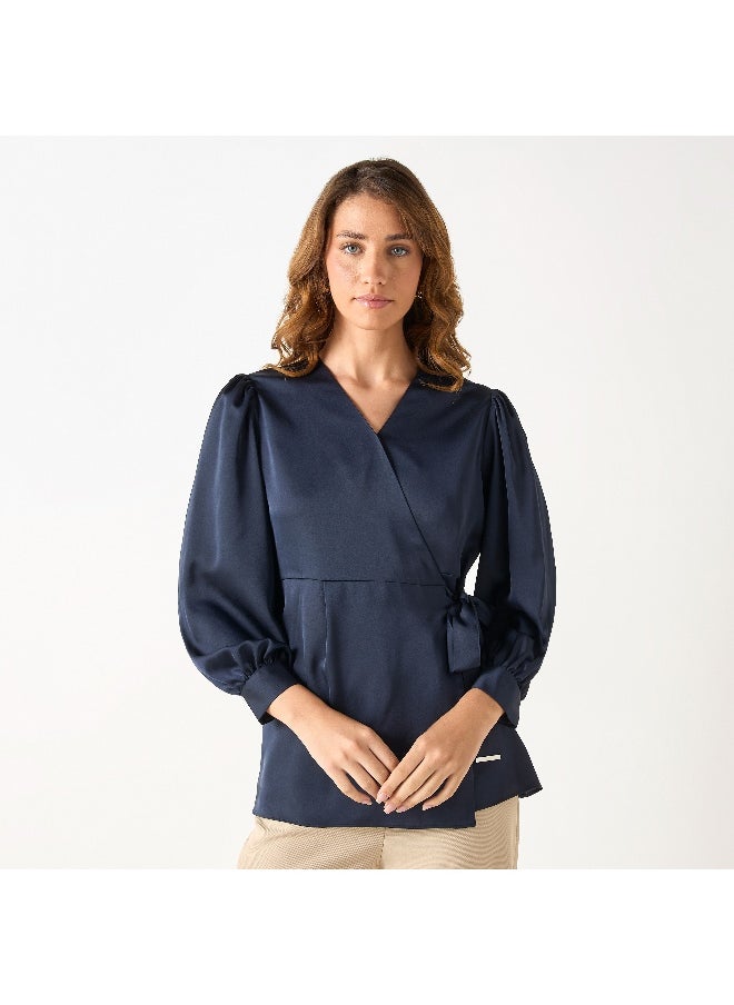 Iconic Iconic V-neck Wrap Top with Long Sleeves  - Image 1