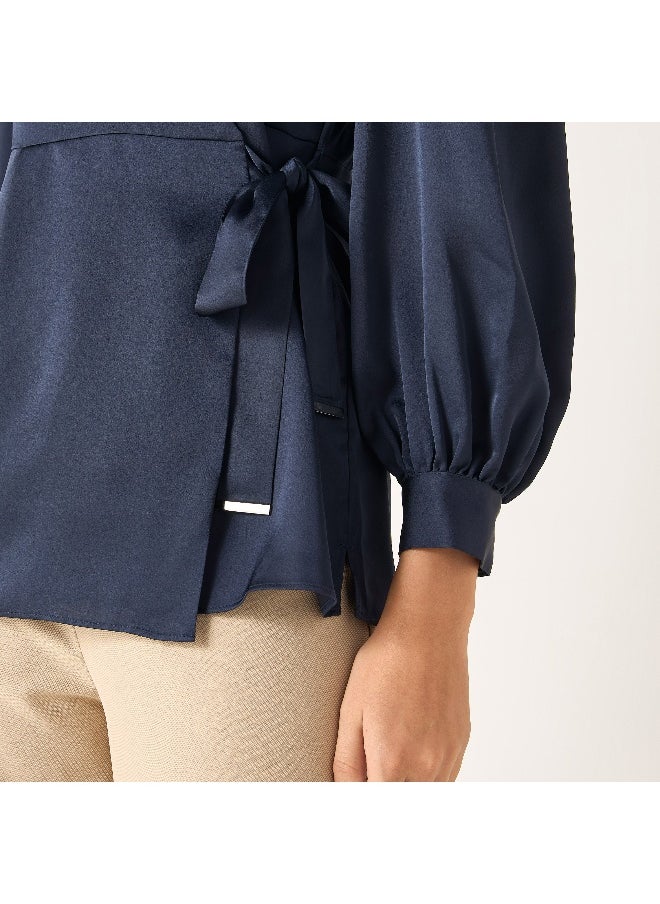 Iconic Iconic V-neck Wrap Top with Long Sleeves  - Image 3