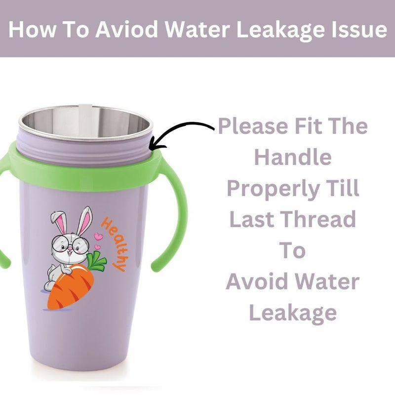 Nabhya Hot & Cold Insulated Stainless Steel 360ml BPA-Free Cute Animal Design Baby Sipper Kids Water Bottle with Straw and Side Handle for Kids (Purple) - Image 2