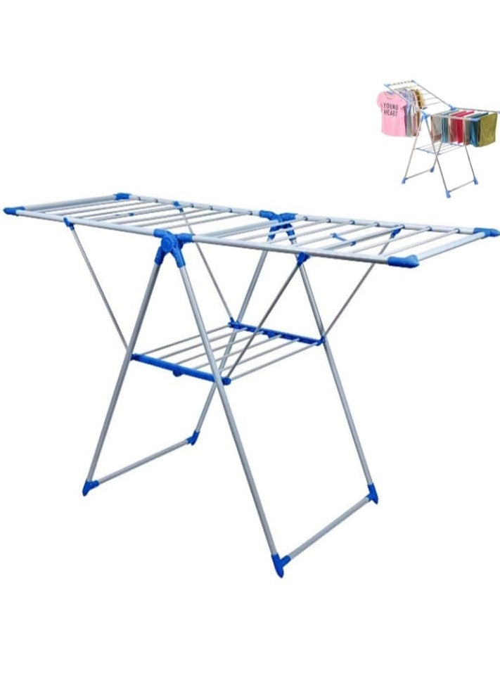 Shopping Point Clothes Drying Stand Foldable Laundry Rack with Adjustable Folding Wings Clothes Hanger Stand Drying Rack clothes rack, Clothes Rack for Drying Clothing, Cloth Drying Stand (White & Blue)  - Image 1