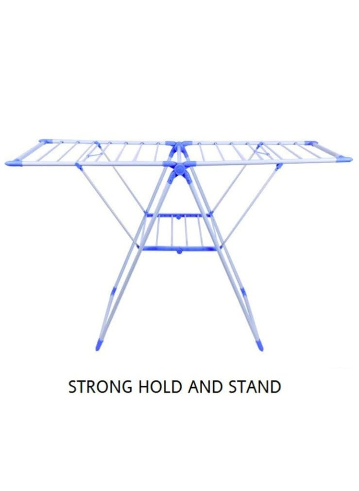 Shopping Point Clothes Drying Stand Foldable Laundry Rack with Adjustable Folding Wings Clothes Hanger Stand Drying Rack clothes rack, Clothes Rack for Drying Clothing, Cloth Drying Stand (White & Blue)  - Image 2