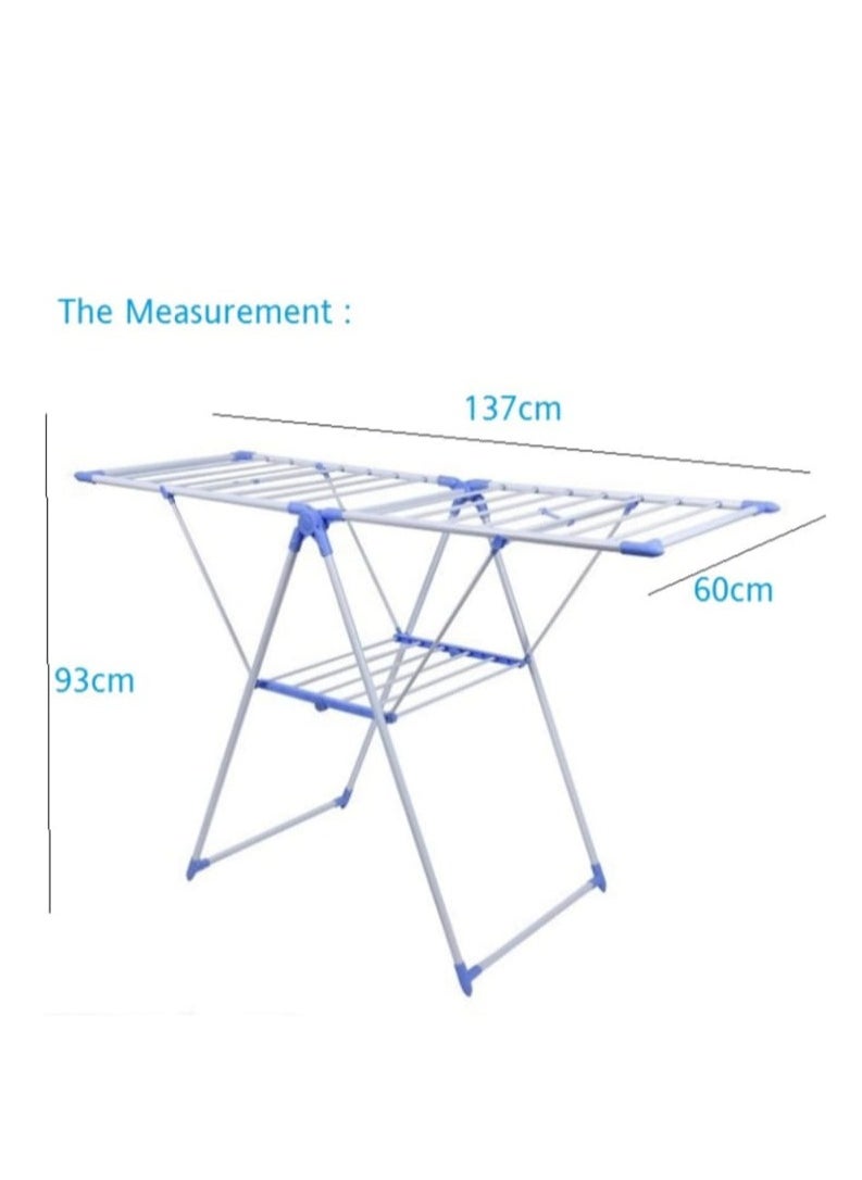 Shopping Point Clothes Drying Stand Foldable Laundry Rack with Adjustable Folding Wings Clothes Hanger Stand Drying Rack clothes rack, Clothes Rack for Drying Clothing, Cloth Drying Stand (White & Blue)  - Image 3