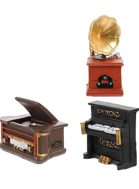 3Pcs Antique Mini Home Appliance Decoration Creative Retro European Resin Figurine Vintages Telephones Typewriter Piano Ornament Dollhouse Accessories
