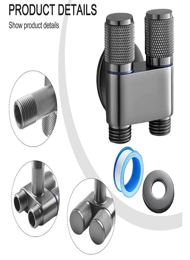NXUS Double Control Angle Valve, Combination for Hot/Cold Water Pipes, Two Outlets, Mini Toilet Valve (Silver) - Image 2