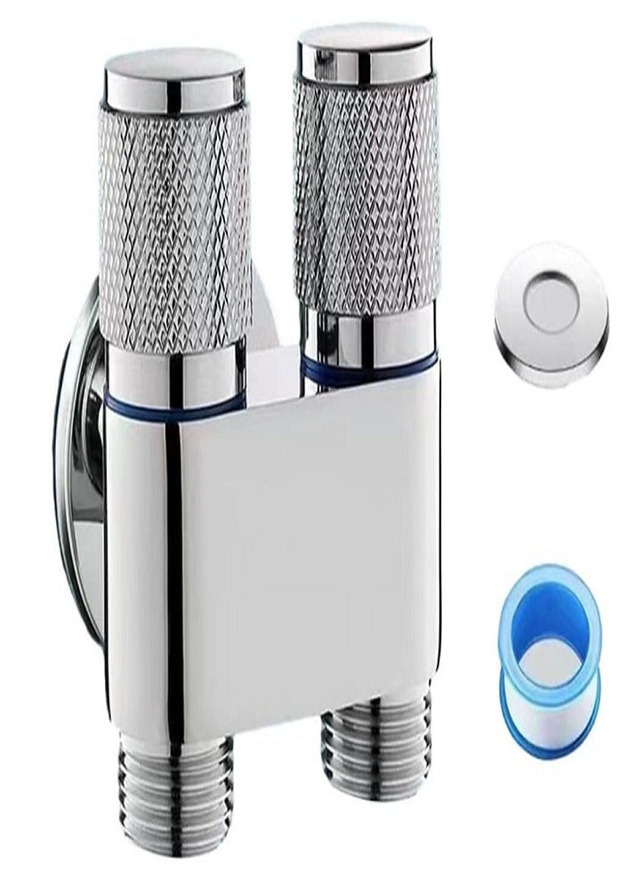 NXUS Double Control Angle Valve, Combination for Hot/Cold Water Pipes, Two Outlets, Mini Toilet Valve (Silver) - Image 1