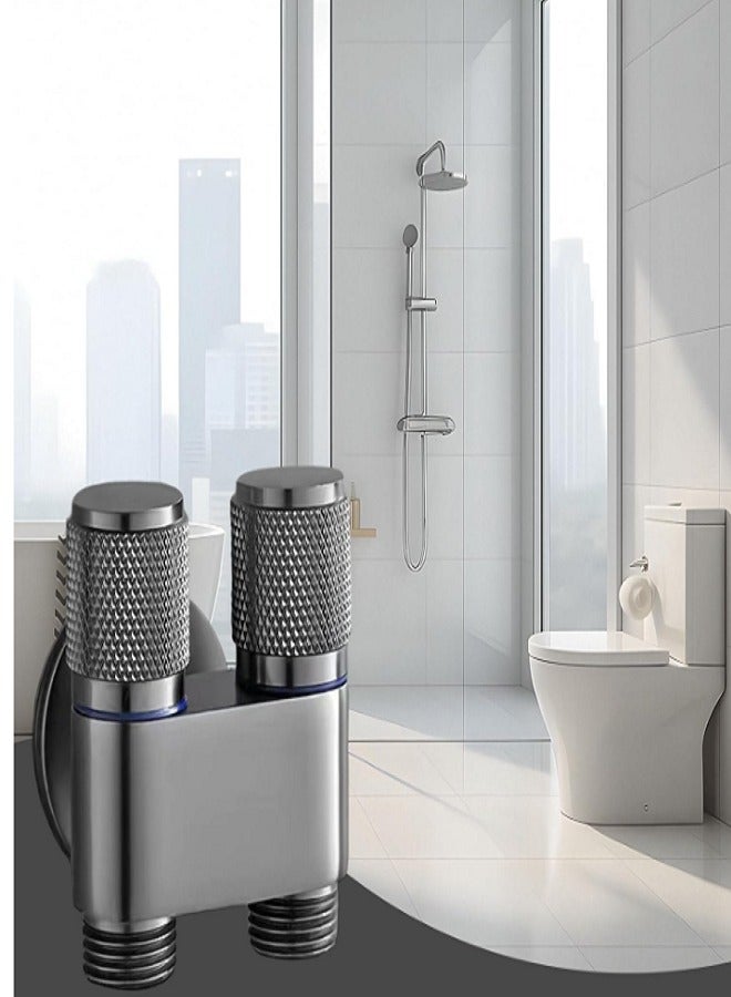 NXUS Double Control Angle Valve, Combination for Hot/Cold Water Pipes, Two Outlets, Mini Toilet Valve (Silver) - Image 3