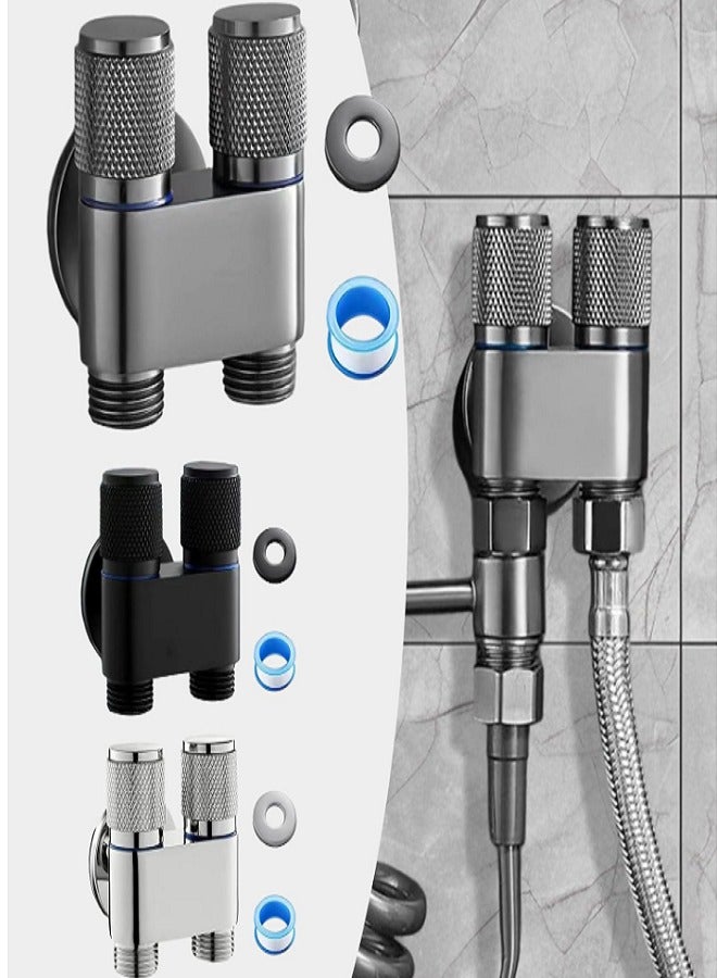 NXUS Double Control Angle Valve, Combination for Hot/Cold Water Pipes, Two Outlets, Mini Toilet Valve (Silver) - Image 4