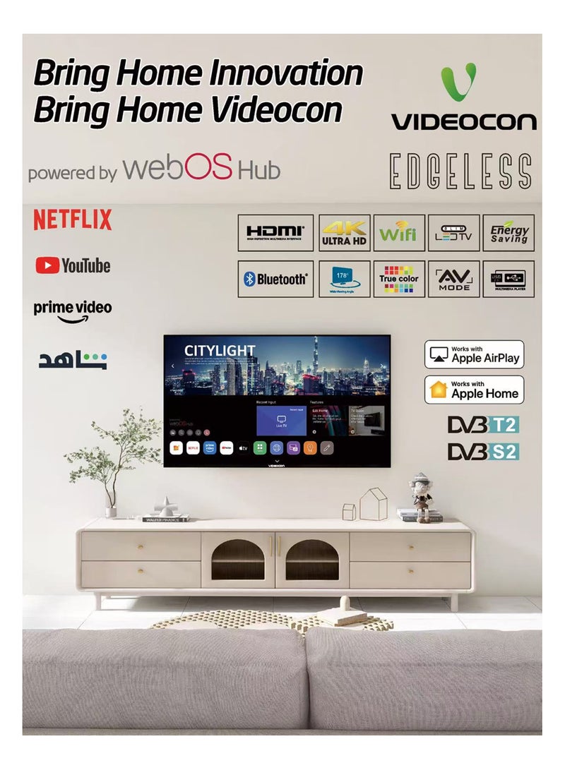 Videocon 55 Inch Edgeless 4K UHD Smart TV |WebOS Hub OS with Core AI Solution | Magic Remote | Dolby Audio | Bluetooth | Apple Airplay | DVB-T2/S2 | Free Wall Bracket – E55ELWO1100 E55ELWO1100 Black - Image 2