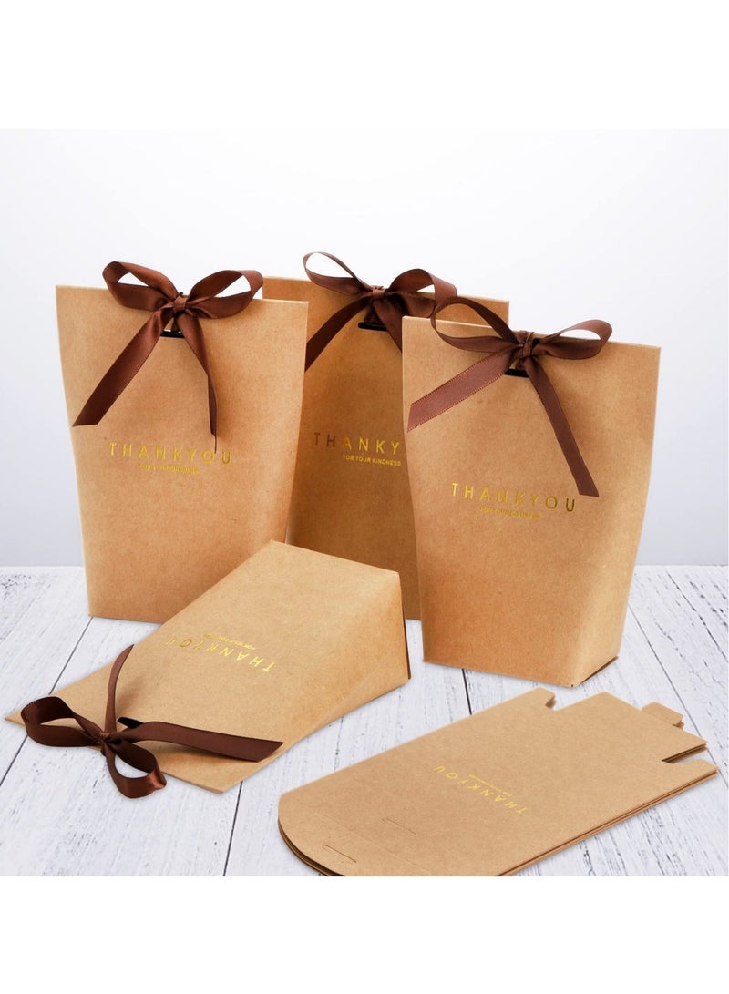 Thank You Gift Bags with Ribbons, Kraft Paper Gift Bags Party Favor Treat Bags Goody Bags Candy Cookie Bags for Wedding Bridal Shower Birthday Party - Image 3