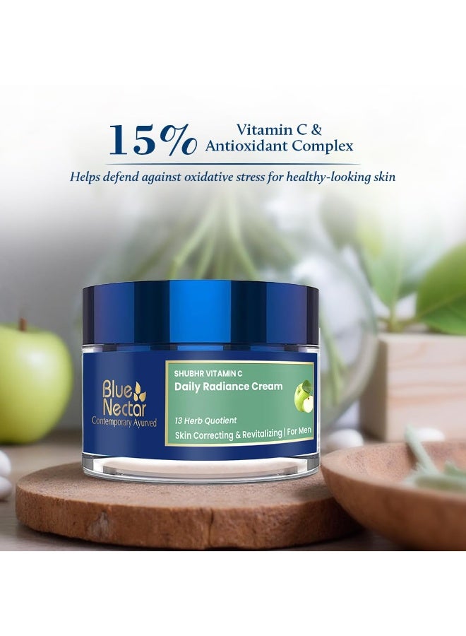 Blue Nectar Plant Based Vitamin C Face Cream for Glowing Skin Dark Spot Removal Cream for Men with Green Apple and Almond Oil (13 Herbs, 50g) - Image 3