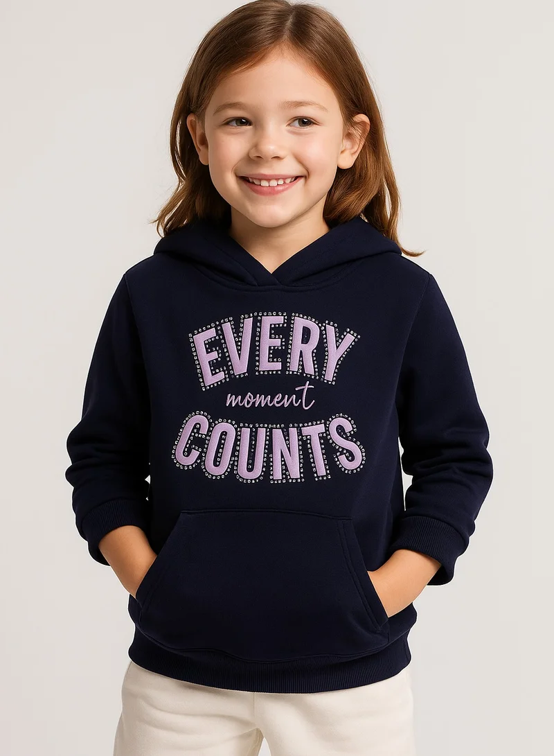victor and jane Girls “Every Moment Counts” Fleece Hoodie – Navy