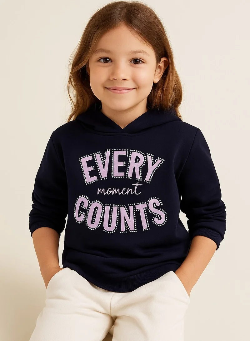 victor and jane Girls “Every Moment Counts” Fleece Hoodie – Navy
